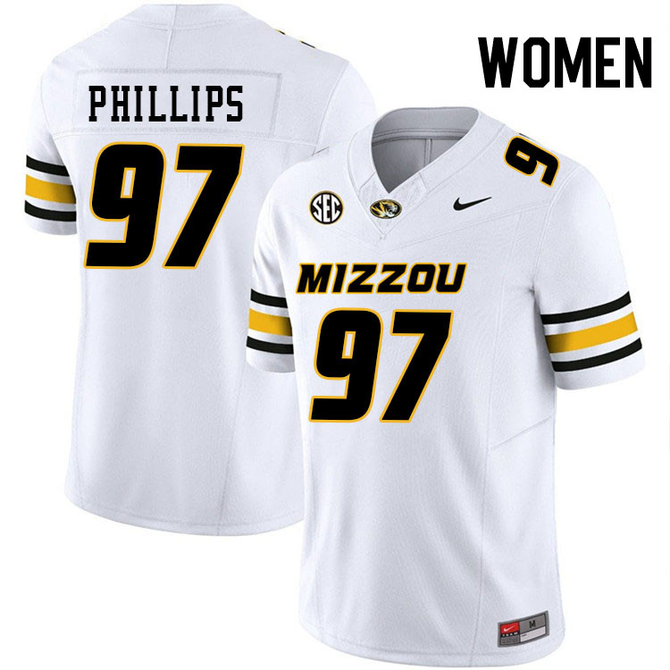 Women #97 Orion Phillips Missouri Tigers College Football Jerseys Stitched-White